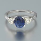 Ladies' Art Deco Platinum, Blue Sapphire and Diamond Ring