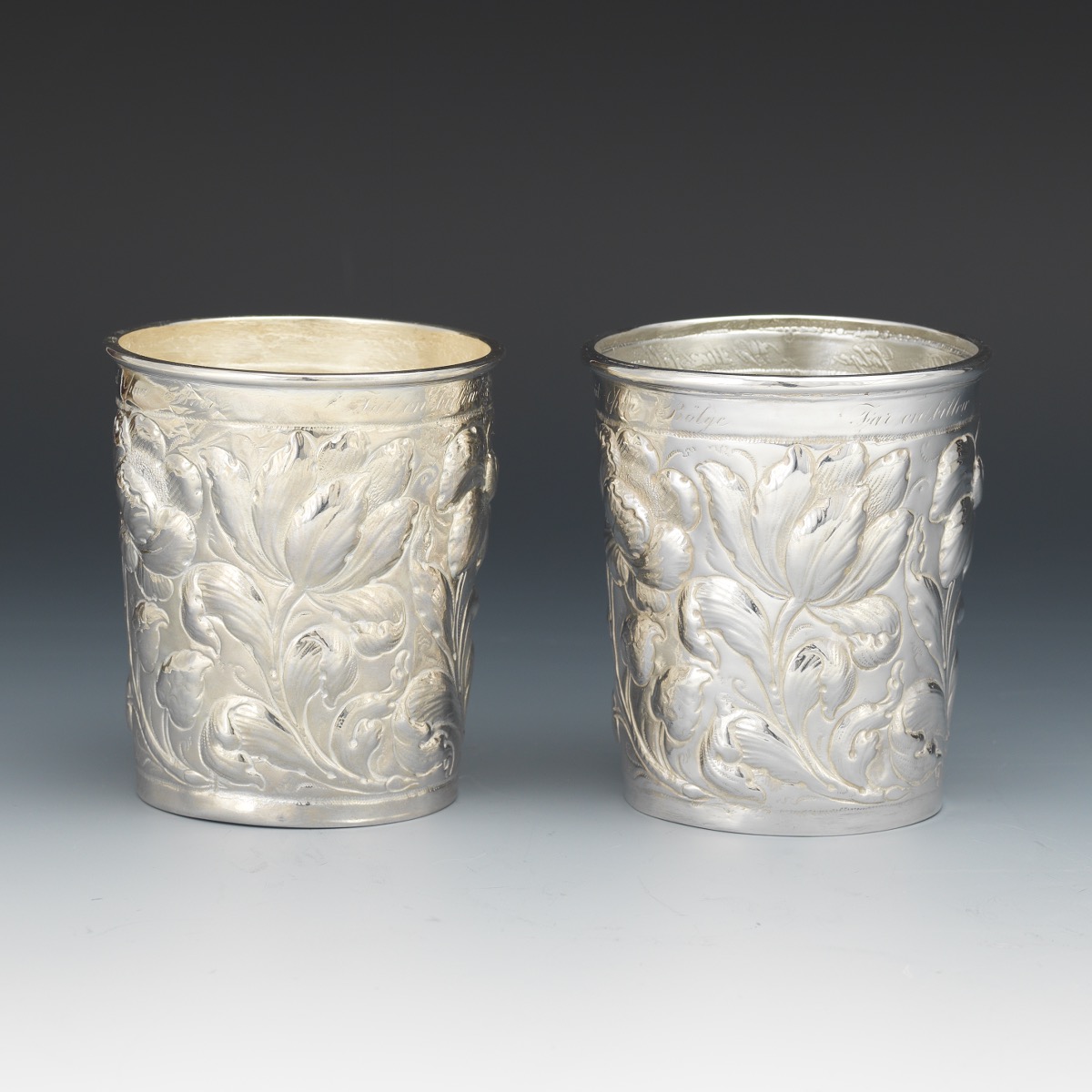 Pair of Sterling Silver Repousse Floral Julep Cups