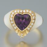 Ladies' Vintage Gold, Amethyst, Diamond and Mother-of-Pearl Heart Ring