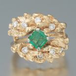 Ladies' Vintage Gold, Emerald and Diamond Ring