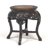 Chinese Carved Rosewood and Rouge Marble Pedestal Table/Stand