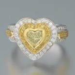 Ladies' Two-Tone Gold, 1 ct Fancy Yellow Diamond and White Diamond Heart Ring