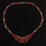 Ladies' 950 Sterling Silver and Red Jasper Necklace