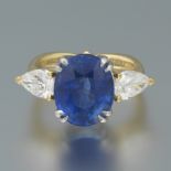 Ladies' Platinum, Gold, Ceylon Natural 9.01 ct Blue Sapphire and Diamond Ring, AGL Report 1107748,