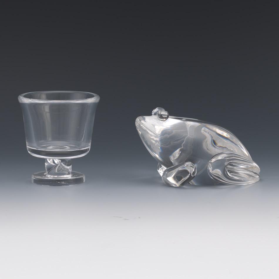 Steuben Clear Glass Frog and a Candleholder