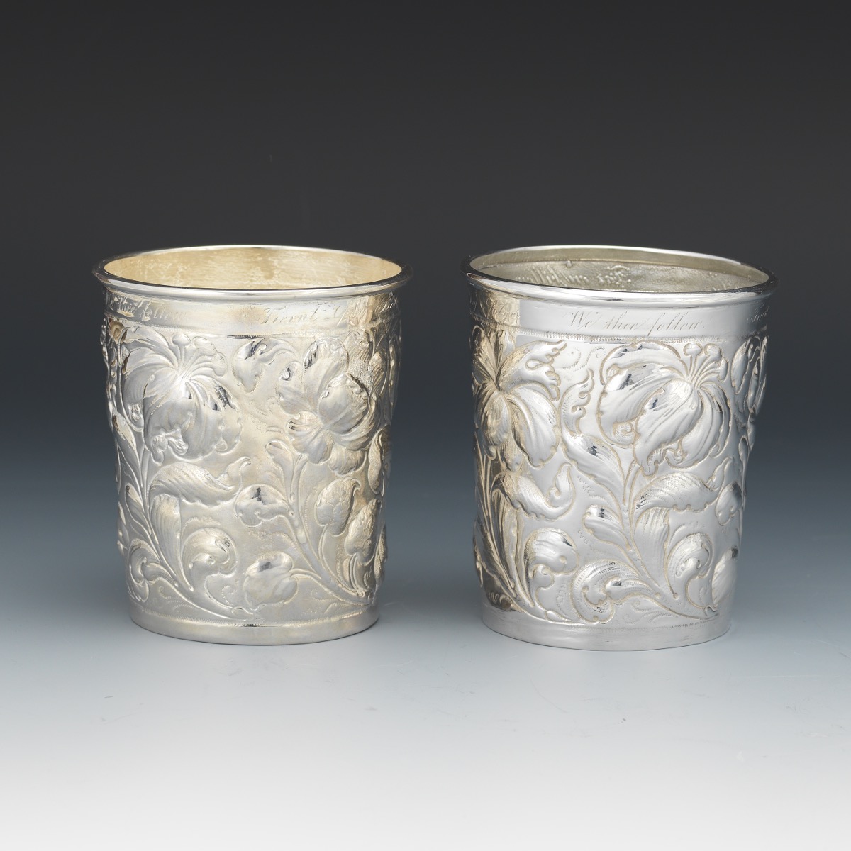 Pair of Sterling Silver Repousse Floral Julep Cups - Image 4 of 7
