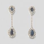 14k Pair of Diamond and Sapphire Earrings
