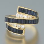 Ladies' Charles Krypell Gold, Blue Sapphire and Diamond Bypass Ring