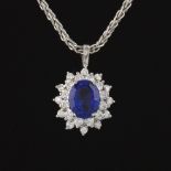 Ladies' Gold, Tanzanite and Diamond Pendant on Parisian Wheat Chain