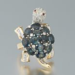 Ladies' Gold, Sapphire and Diamond Turtle Ring-Pendant