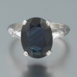 Ladies' Retro Platinum, 4.70 ct Natural Blue Sapphire and Diamond Ring