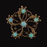 Ladies' Vintage Gold and Opal Floral Swirl Pin Brooch/Pendant