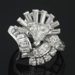 Ladies' Retro Platinum, 0.80 ct VS2 D Triangular Cut Diamond and Diamond Ring, GIA Report 5353362693