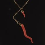 Carved Coral Chili Necklace on Fancy Chain
