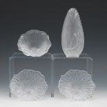 Three Lalique Flower Paperweights and a Vase