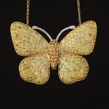 Natural Yellow Diamond Butterfly Brooch/Pendant on Chain