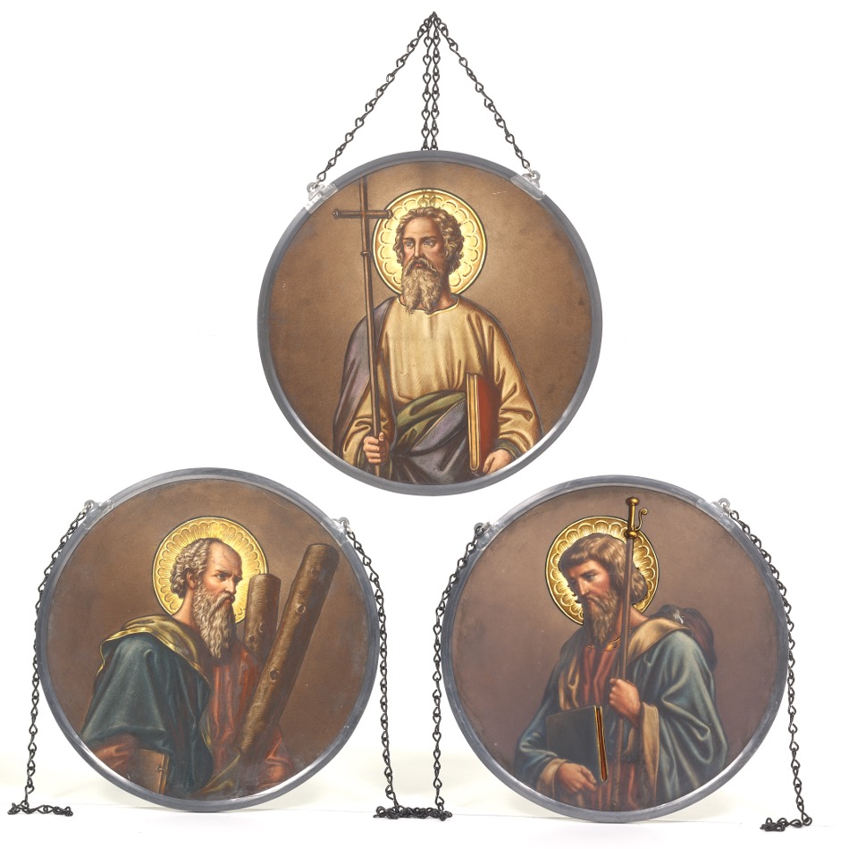 Three Stained Glass Church Window Panels