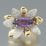 Ladies' Vintage Two-Tone Gold, Amethyst and Diamond Blooming Flower Fashion Ring