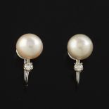 Ladies' Gold, Pearl and Diamond Pair of Earrings