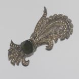 Judith Jack Sterling Silver Marcasite and Green Stone Plumage Pin/Brooch