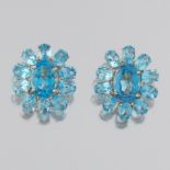 Ladies' Hollywood Regency Impressive Gold and Blue Topaz Pair of Floral Ear Clips