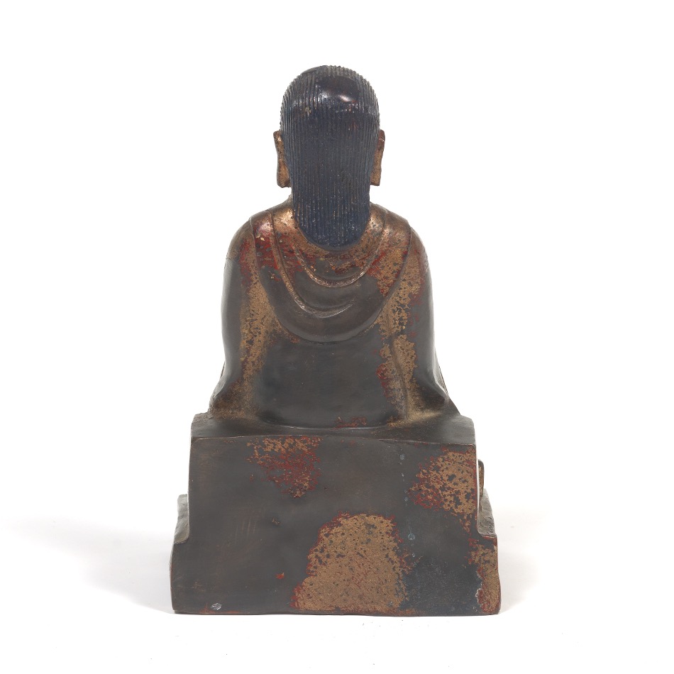 Chinese Patinated Copper Alloy with Gilt Lacquer Finish Sculpture of Deity with Xuan Wu - Immortal - Image 4 of 7