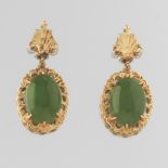 Ladies' Victorian Style Gold and Spinach Green Jade Pair of Earrings