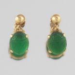 Ladies' Gold and Green Chalcedony Scarab Pair of Earrings