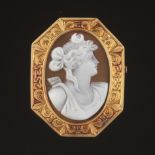 Ladies' French Retro Gold and Carved Cameo Pin/Brooch
