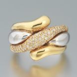 Ladies' Vintage Tri-Tone Gold and Diamond Bypass Ring