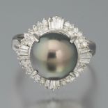 Platinum Tahitian Pearl and Diamond Cocktail Ring