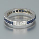 Ladies' Art Deco Platinum, Natural Blue Sapphire and Diamond Eternity Band