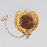 Scottish Citrine, Gold, and Amethyst Thistle Brooch