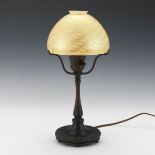 Tiffany Studios New York Patinated Bronze Table Lamp Base, with Lundberg Studios Swirl Wave Golden