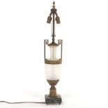 French Neoclassical Marble, Patinated Brass and Frosted Glass Lamp Base