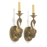 Pair of Patinated Bronze Swan Sconces
