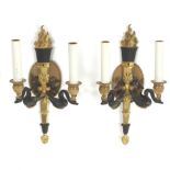 Pair of French Empire Style Bronze/Brass and Blackened Swan Wall Sconces