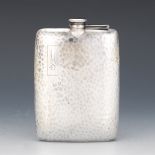 Art Deco Sterling Silver Hand Hammered Flask, date 1922