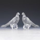 Pair of Steuben Cut Glass Pheasant Sculptures