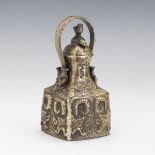 Tibetan Archaic Style Silver Color Metal Bell with Taotie Masks