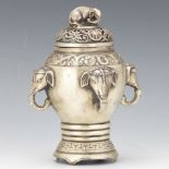 Chinese Silver Color Metal "Elephants" Incense Burner, Great Qing Mark