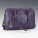 Prada Purple Crocodile Embossed Leather Tote Bag