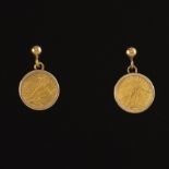 A Pair of Pure Gold Lady Liberty Mini Coin Earrings