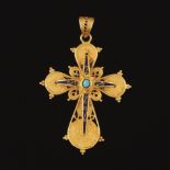 Ladies' Byzantine Revival Gold, Turquoise and Enamel Cross