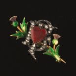 Victorian Diamond and Enamel Brooch with Initials