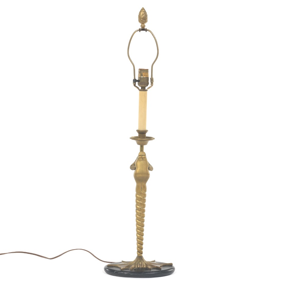 Chapman Brass Frog Lamp with Silk Shade - Image 3 of 8