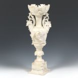 Alabaster Carved Vase on Pedestal