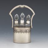 Italian Antique Silver and Crystal Three-Bottle Perfume Vanity Basket