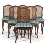 Six French Louis XV Country Style Caned and Cushioned Dining Chairs