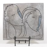 Vintage Cast Sculptural Aluminium Plaque, in Picasso Style, on Metal Stand